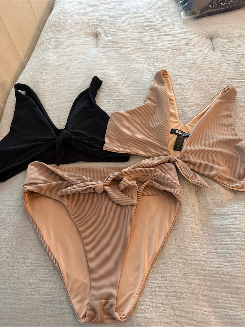 Two-Piece Knot Front Bikini Set - Black & Nude